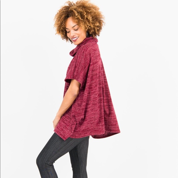 Agnes&Dora Turtle Neck Poncho Heather Burgundy - Picture 2 of 5
